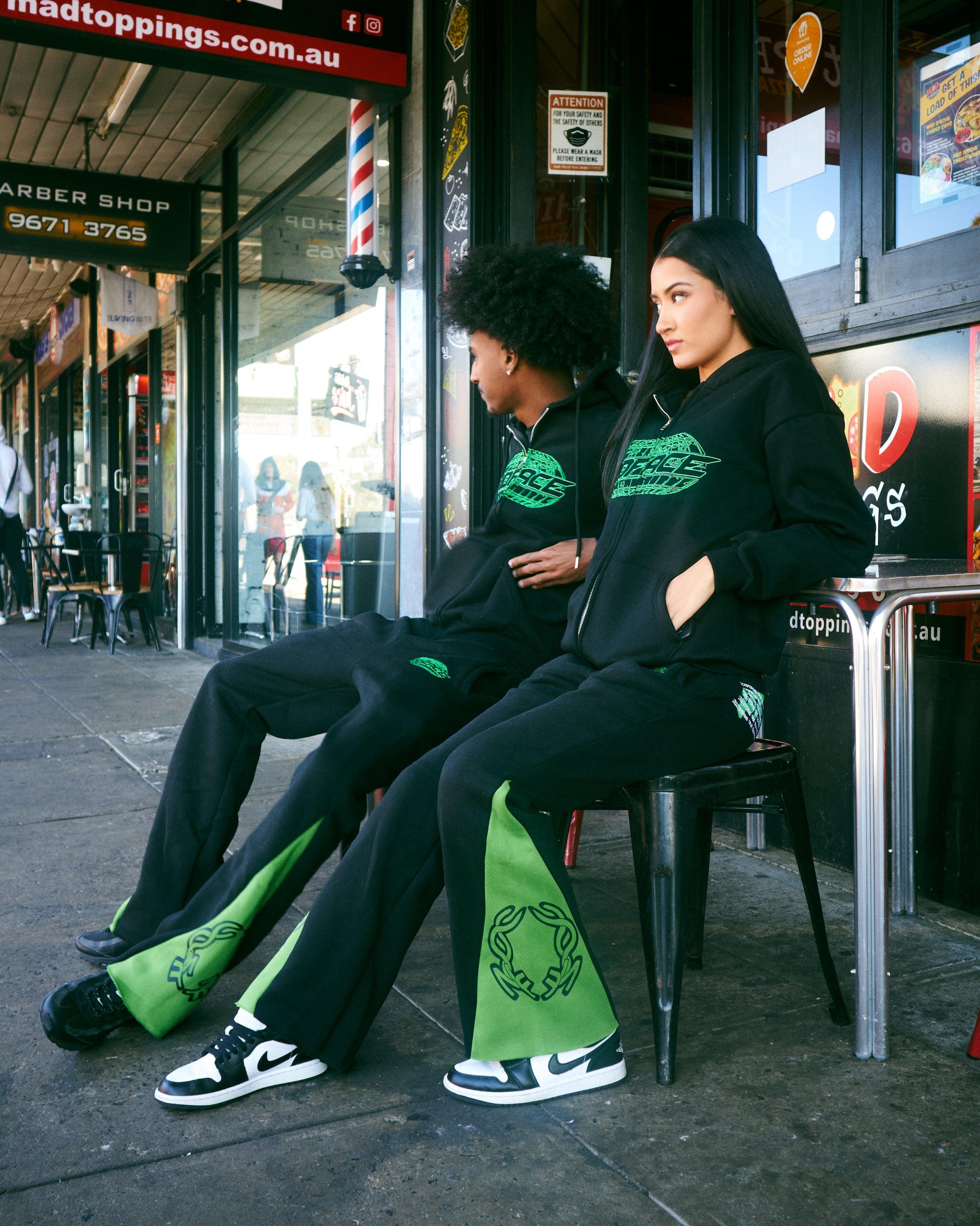 NO FACE FLAIR PANTS (BLACK + GREEN) - NO FACE