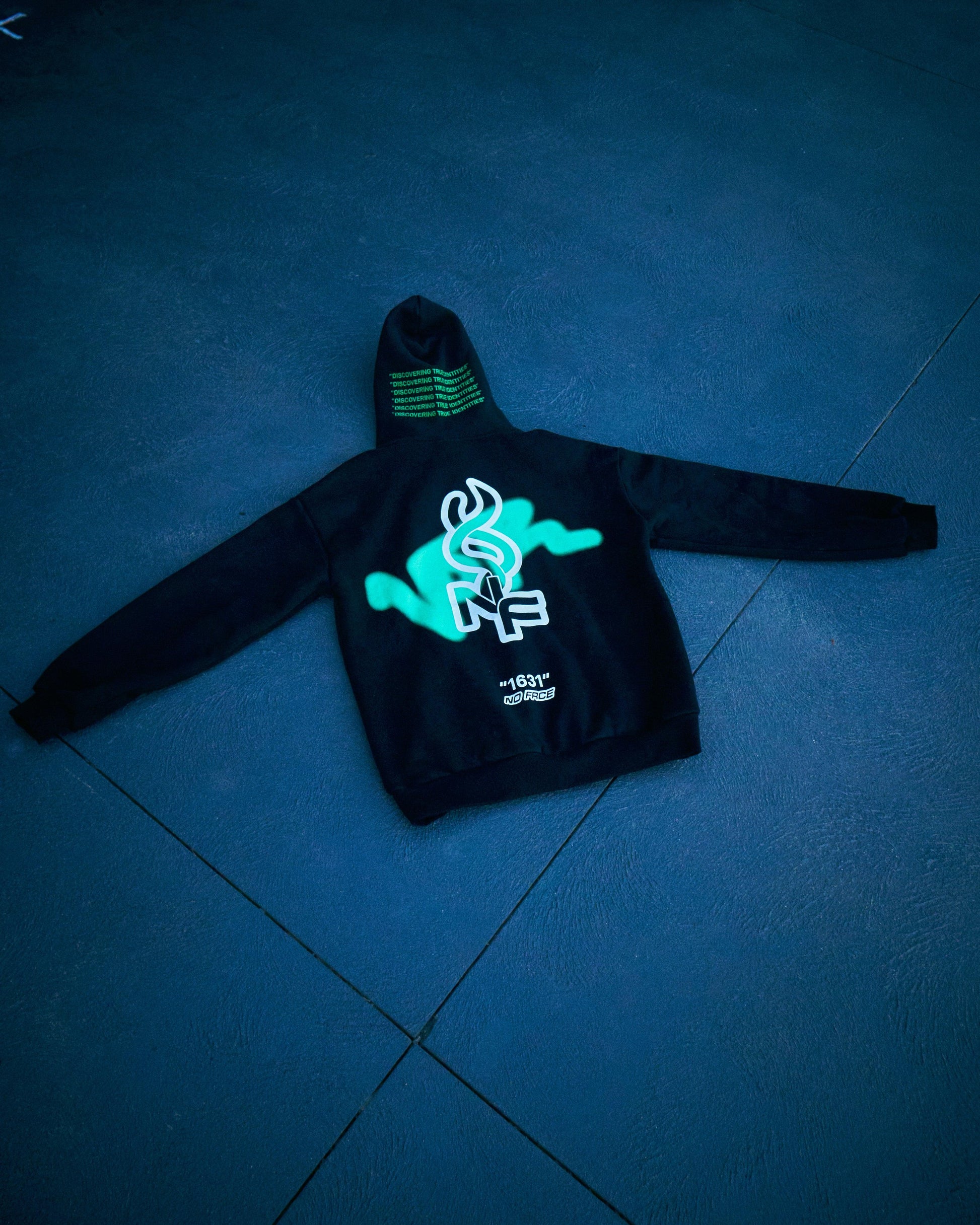 NO FACE ZIP HOODIE (BLACK + GREEN) - NO FACE