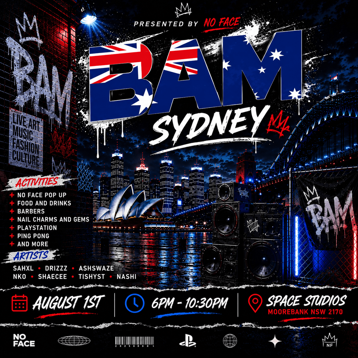 BAM SYDNEY: ALL TICKETS - NO FACE