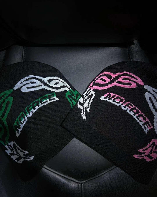NO FACE BEANIE BLACK + GREEN OR BLACK + PINK - NO FACE