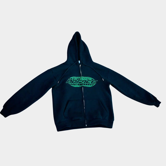 NO FACE ZIP HOODIE (BLACK + GREEN) - NO FACE